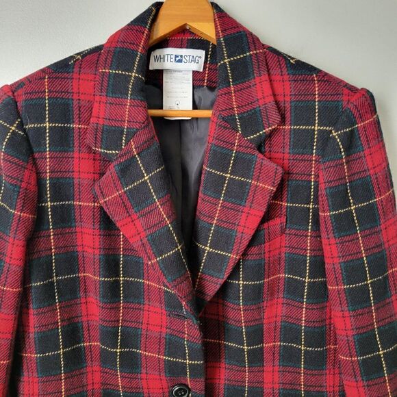 EUC WHITE STAG RED PLAID WOOL BLEND JACKET BLAZER SIZE 10 / M WOMENS - Picture 10 of 15